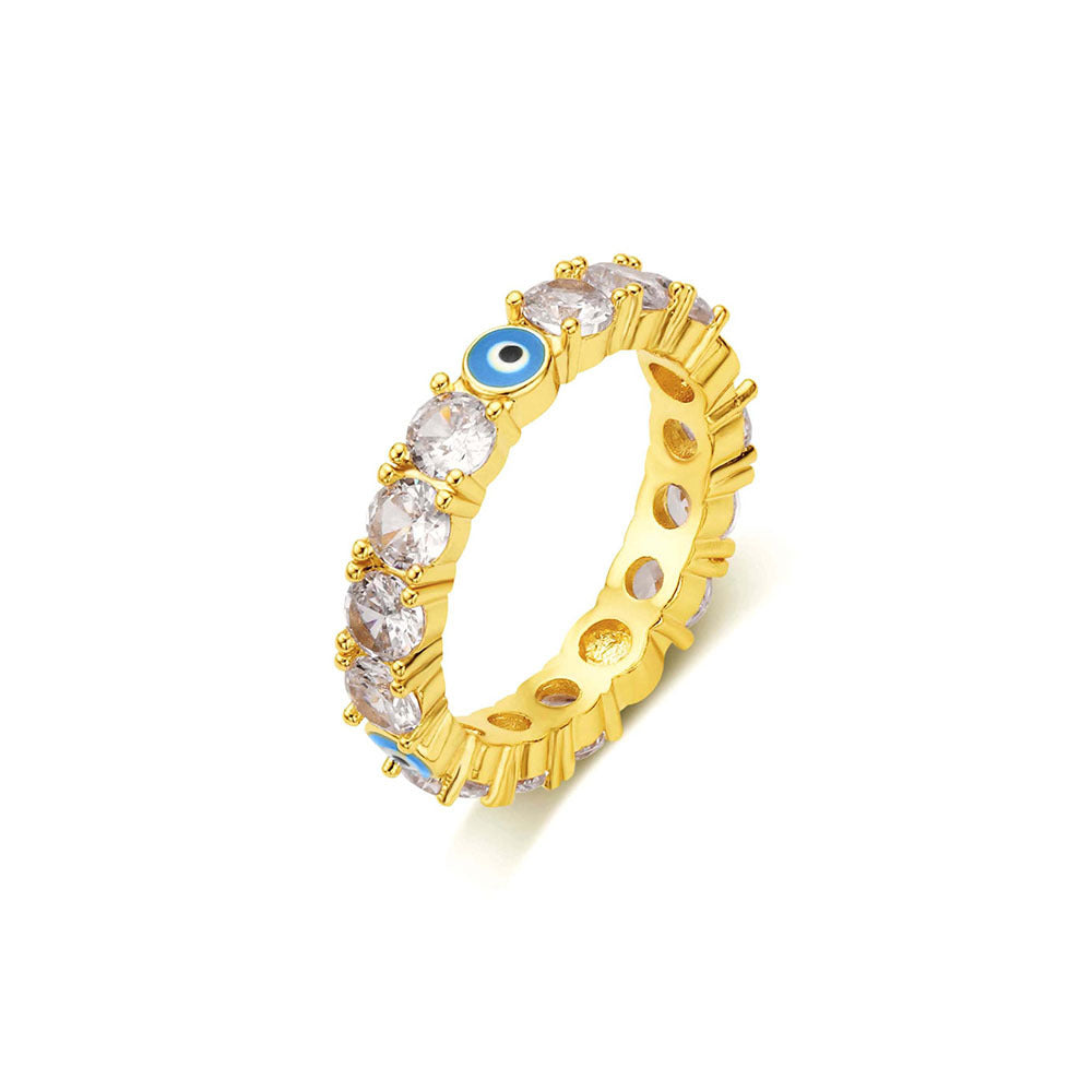 Wholesale Copper Gold Plated Micro-paved Zircon Eye Oil Drip Ring